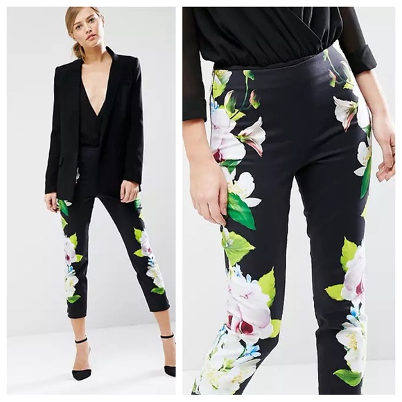 Ted Baker Pants - Ted Baker Galla Trousers in Mirrored Forget Me Not Print Sz:2/US6